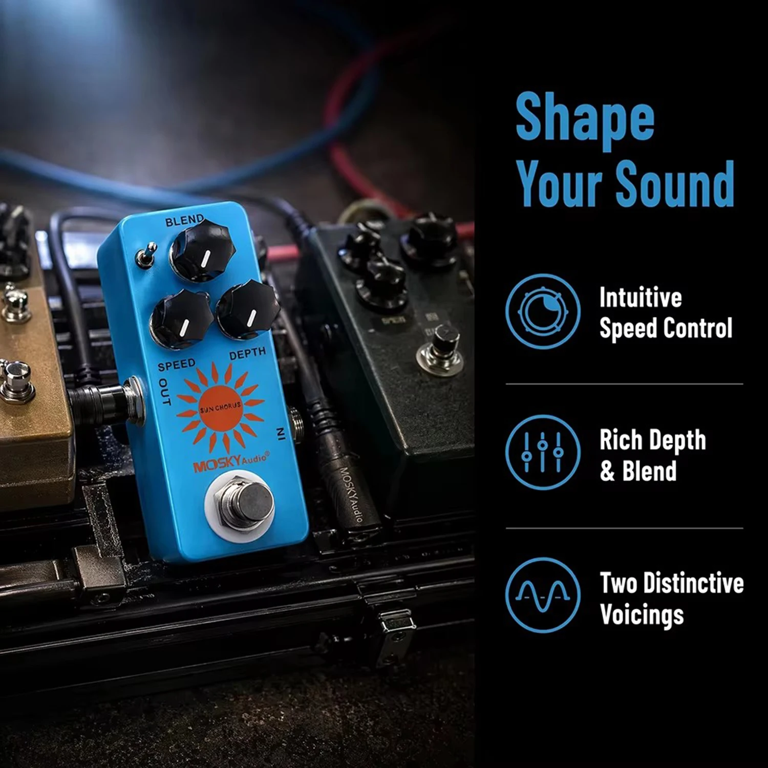 Sun Chorus Analog True‑Bypass Guitar Effect Pedal 2‑Mode Depth Toggle Speed Depth Blend Control Mini Chorus Guitar StompBox