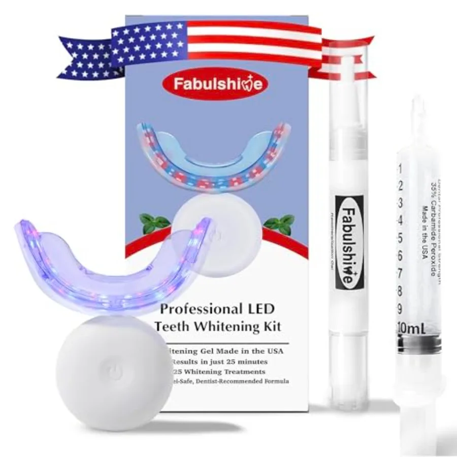 American Teeth Whitening Kit with LED Pen Gel and Trays 25 Uses Whiten Up to 8 Shades in 1 Week Powerful Whitener White