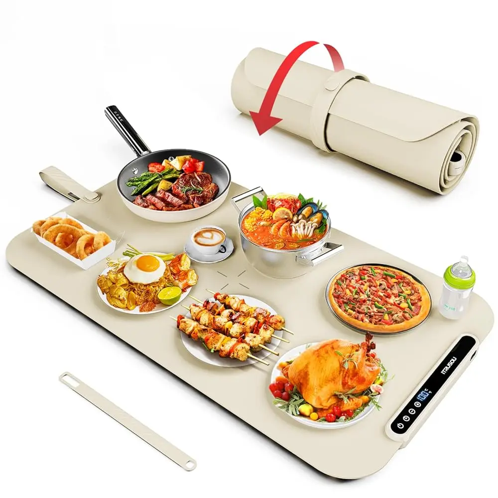 

Food Warming Mat, Silicone Electric Warming Tray With 7 Temp-Settings, 1-8 Auto Shut-Off, Switchable Fahrenheit/Celsius,