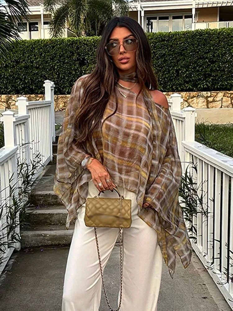 

HH женский клетчатый комплект с юбкой, шарф, плащ, украшение, винтажный топ + летняя повседневная плиссированная юбка-миди с высокой талией и боковой молнией