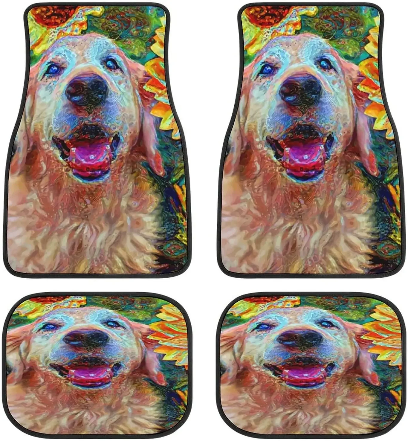 Sunflower Golden Retriever Art Car Mats Front&Rear 4-Piece Full Set Carpet Car SUV Truck Floor Mats with Non Slip Back