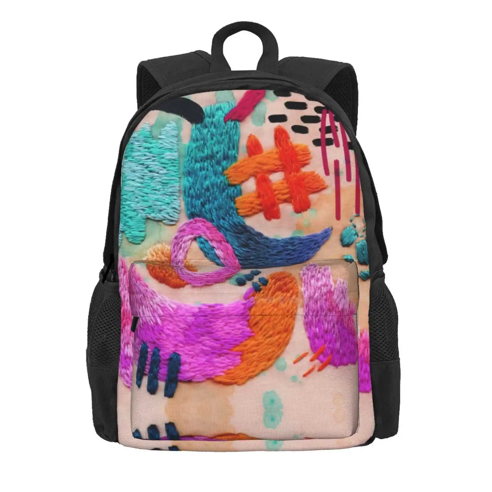 Abstract Embroidery Hot Sale Schoolbag Backpack Fashion Bags Embroidery Embroidered Abstract Pattern Backdrop Modern Bright