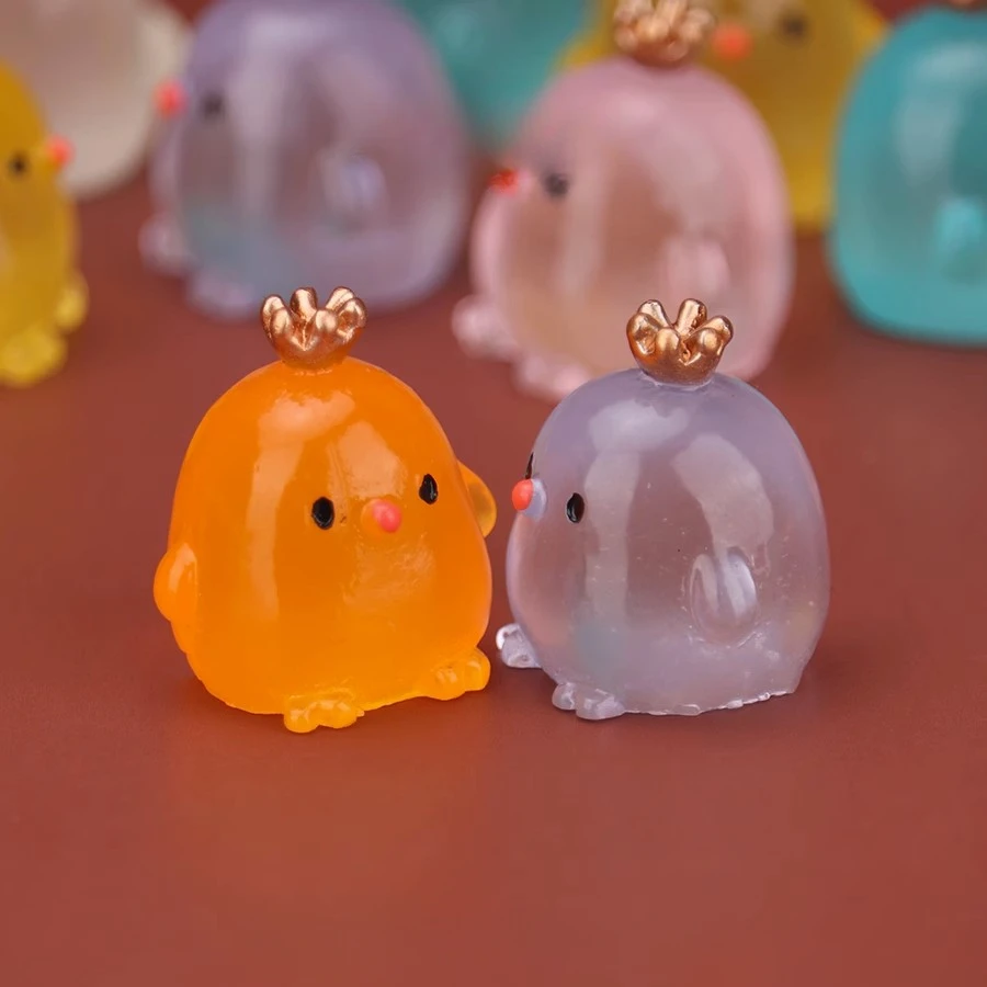 6/12Pcs Luminous Crown Chick Figurine Room Decor Resin Home and Decoration Glowing Miniature Micro Landscape Ledge Duck Elf Gift