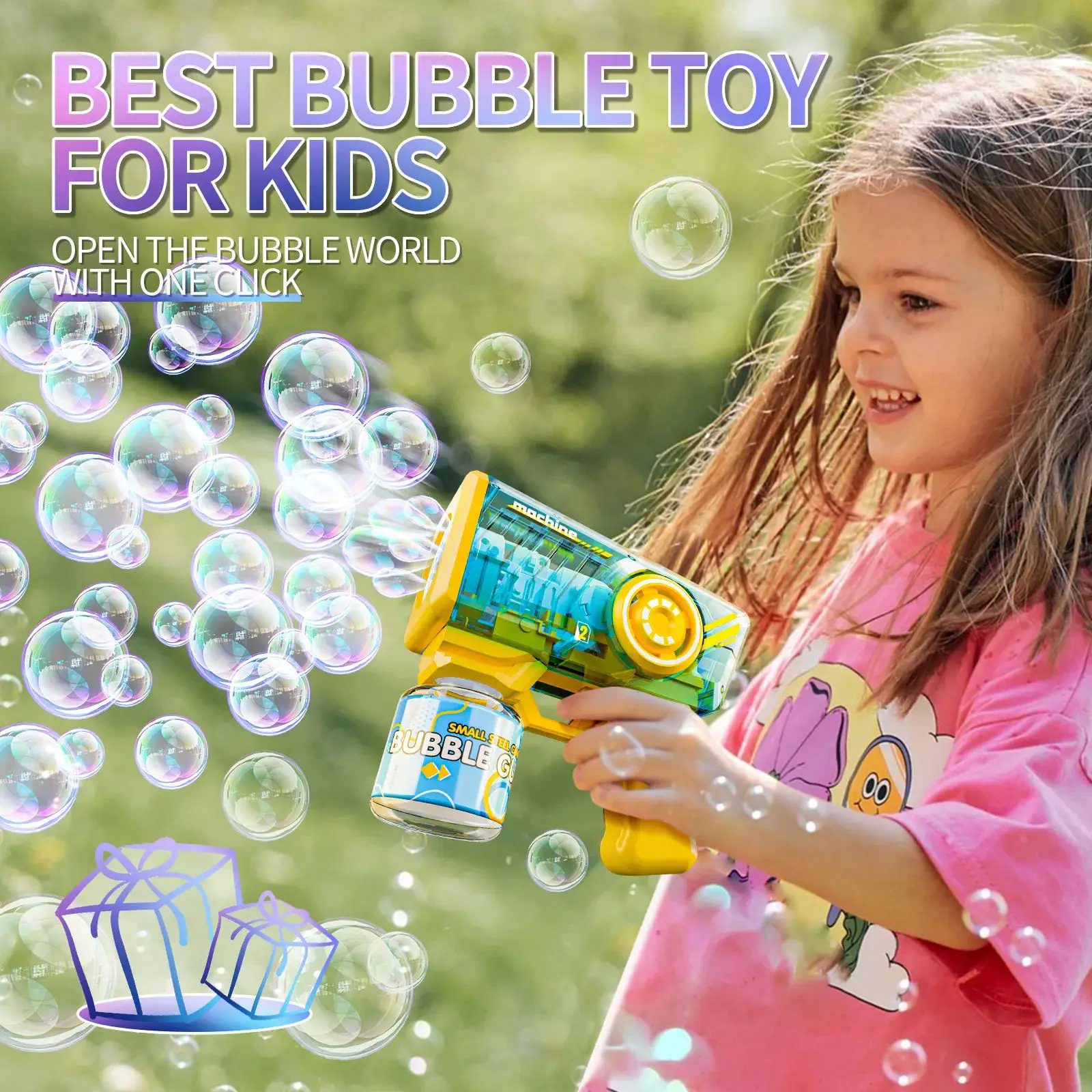 Children's Mechanical Bubble Gun Handheld Automatic Bubble Guns with Lights Electric Bubble Soap Blowing Toy Outdoor Game Gifts