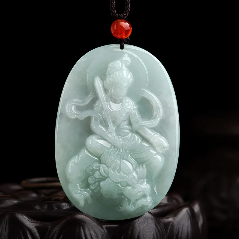 

Natural Myanmar Jade Manjusri Bodhisattva Pendant Ice Jadeite Men's Necklace Women's Gifts Jewelry Drop Shipping