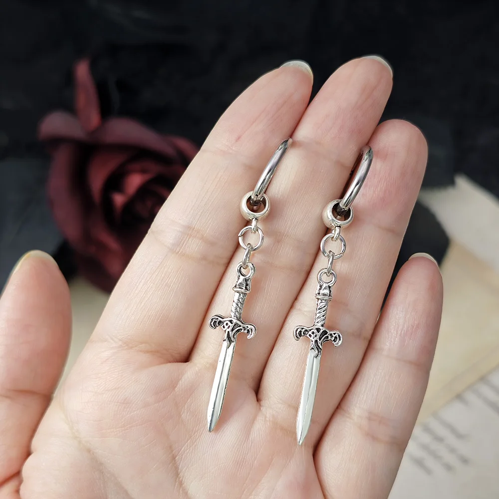 Gother Punk Dagger Drop Earrings For Women Men Vintage Sword Earring Silver Color Goth Halloween Cosplay Fashion Jewelry image 6