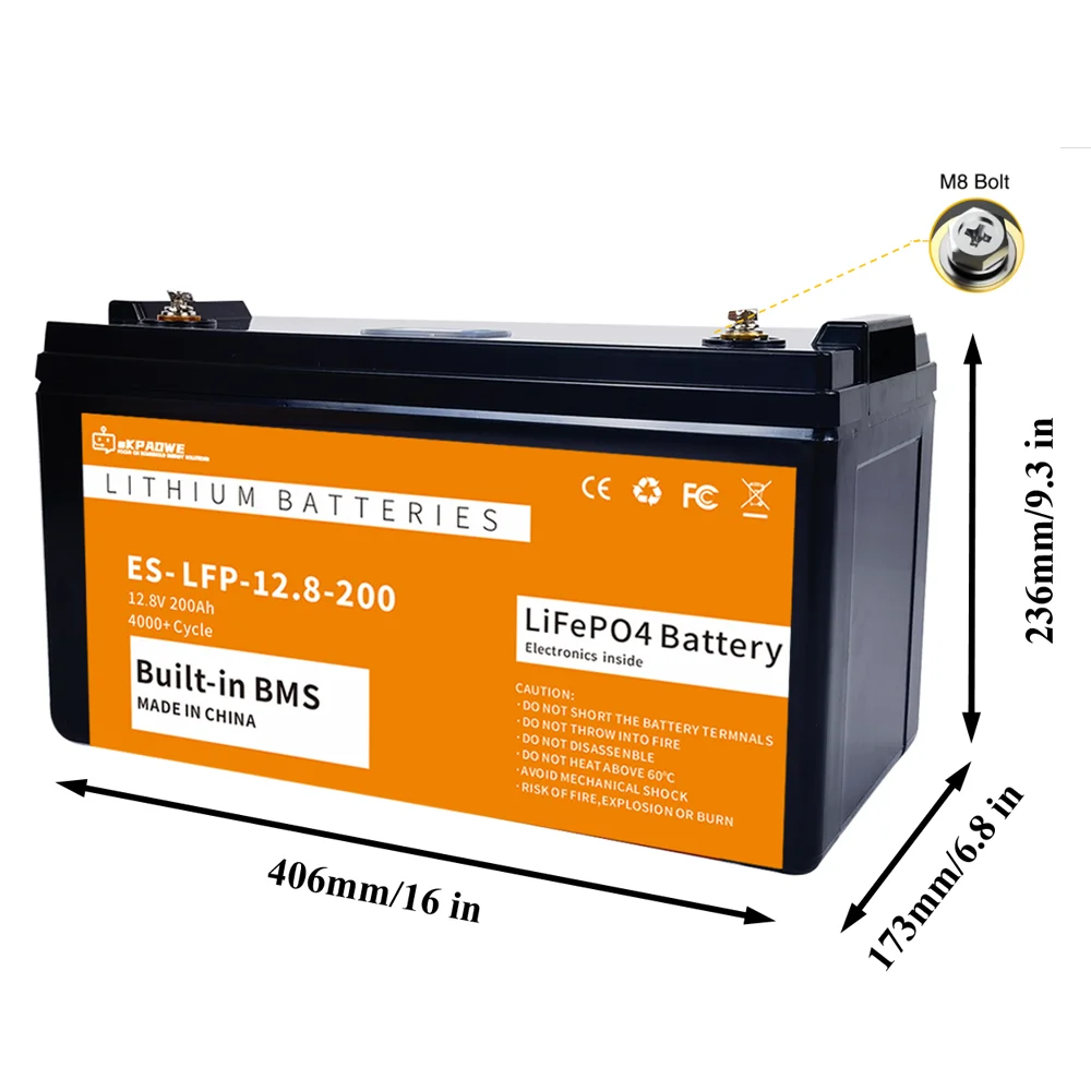 12V 200Ah LiFePO4 battery, built-in 200A BMS and low temperature cutoff, 5000+ cycles and 10 years of service life, ideal for ho