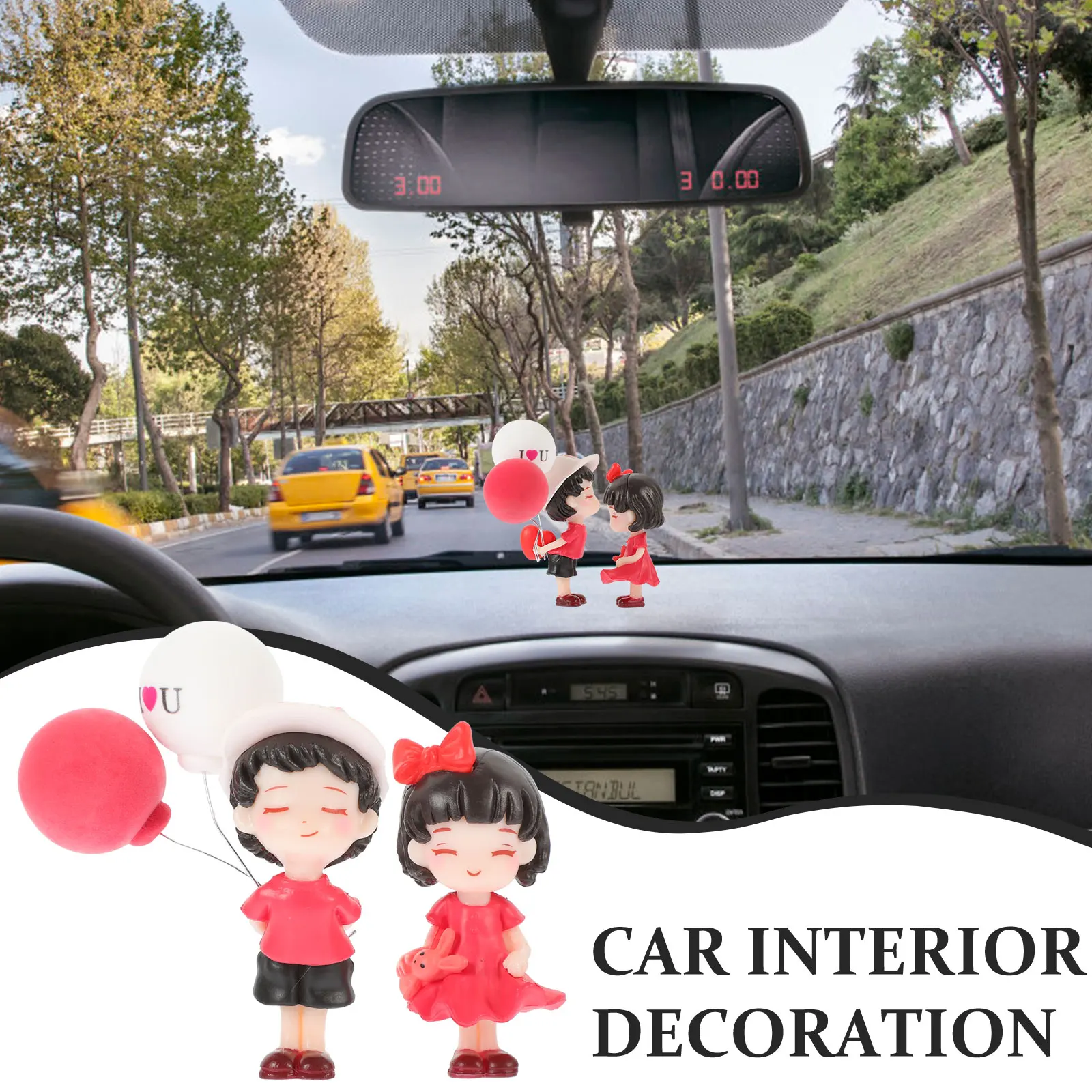 

Resin Couple Car Interior Decoration Kissing Figurines Red White Balloons Dashboard Accessories Romantic Gifts Couple Decor
