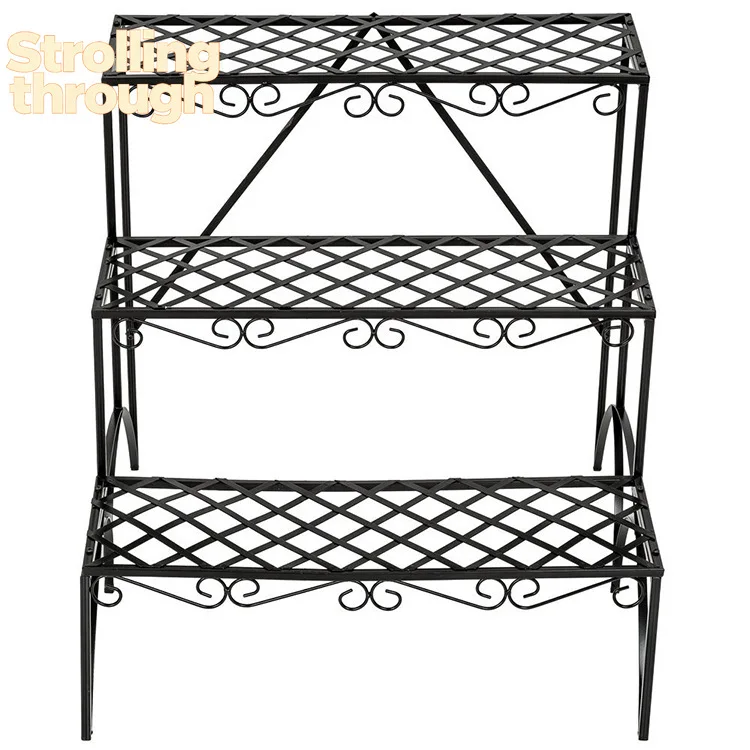 

European iron staircase three-tier flower stand, plant stand, bonsai stand, flower shop display stand