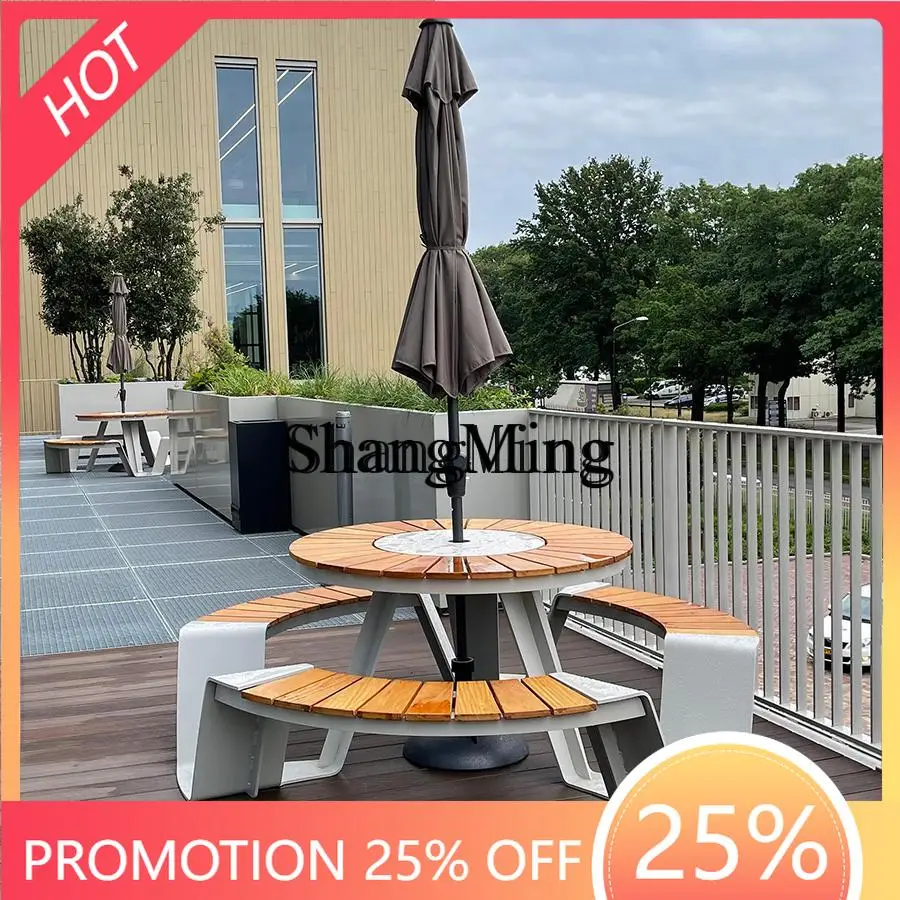 

FG красивый открытый круглый стол из нержавеющей стали, двор, парк, ресторан, книжный бар, комбинация стола и стула для отдыха