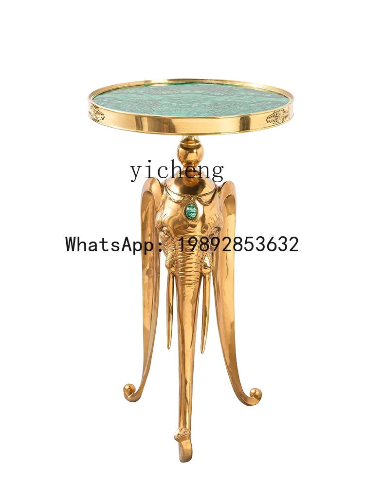 X7  French Light Luxury Retro Full Copper European Style Imitation Malachite Green Ceramic Elephant