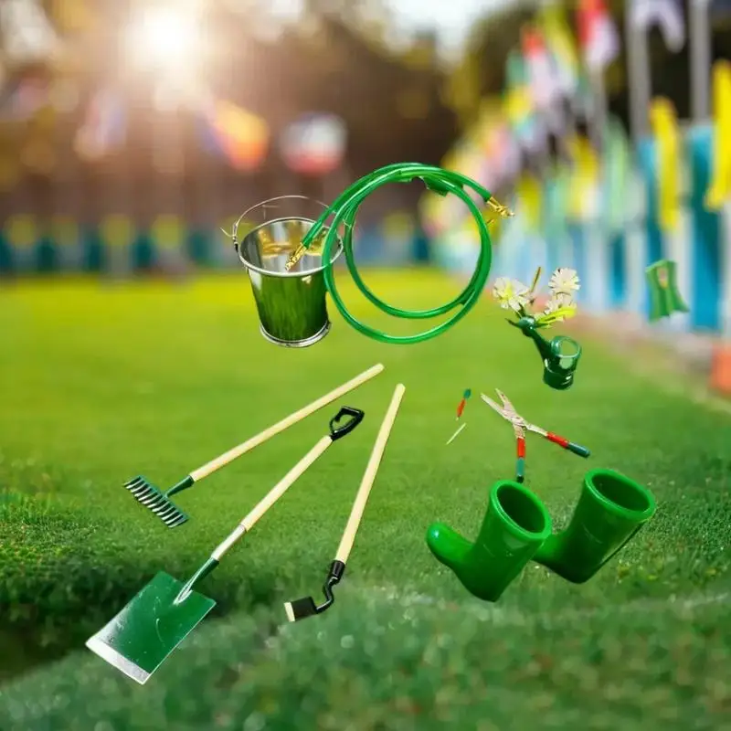 مجموعة واحدة من أدوات بيت الدمى المصغرة مع مجرفة ومجرفة وشوكة ومحاكاة أنابيب المياه للعب في الحديقة الخيالية #2