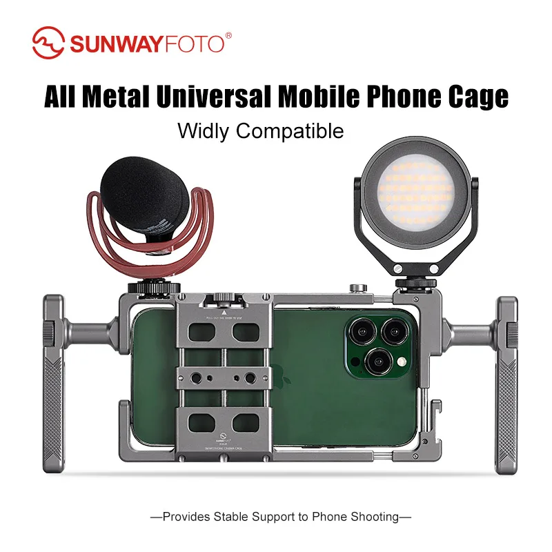 

SUNWAYFOTO PCR-01 Smartphone Cage Universal Phone Video Rig Kit with Handle, Phone Stabilizer for Video Recording Cell Phone Fil