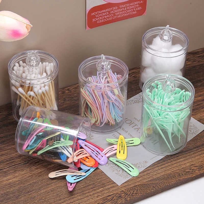 Cotton Swab Storage Box Makeup Jewelry Organizer Round Transparent Jar Bathroom Cosmetic Home Organization