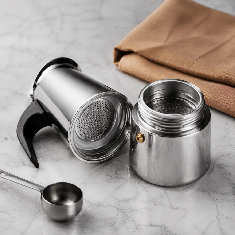 Stainless Steel Mocha Coffee Pot Sliver Stove Top Compatible Espresso Coffee Maker 200ml Capacity Easy Clean