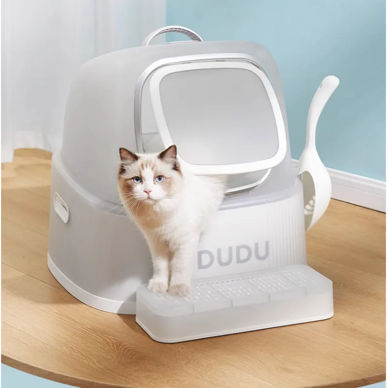 Fully Enclosed And Odorproof Cats' Sandbox Increases Space Cat Toilet Double-layer Pedal Litter Tray Split Design Pets Supplies