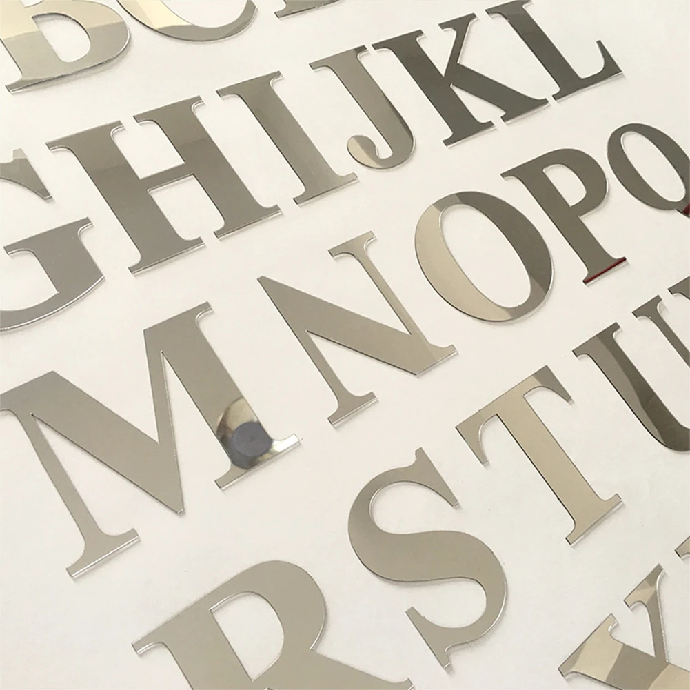 Alphabet Mirror Wall Stickers, DIY Decor Mural, Acrylic Material, Silver, Reflect Your Style with English Letters