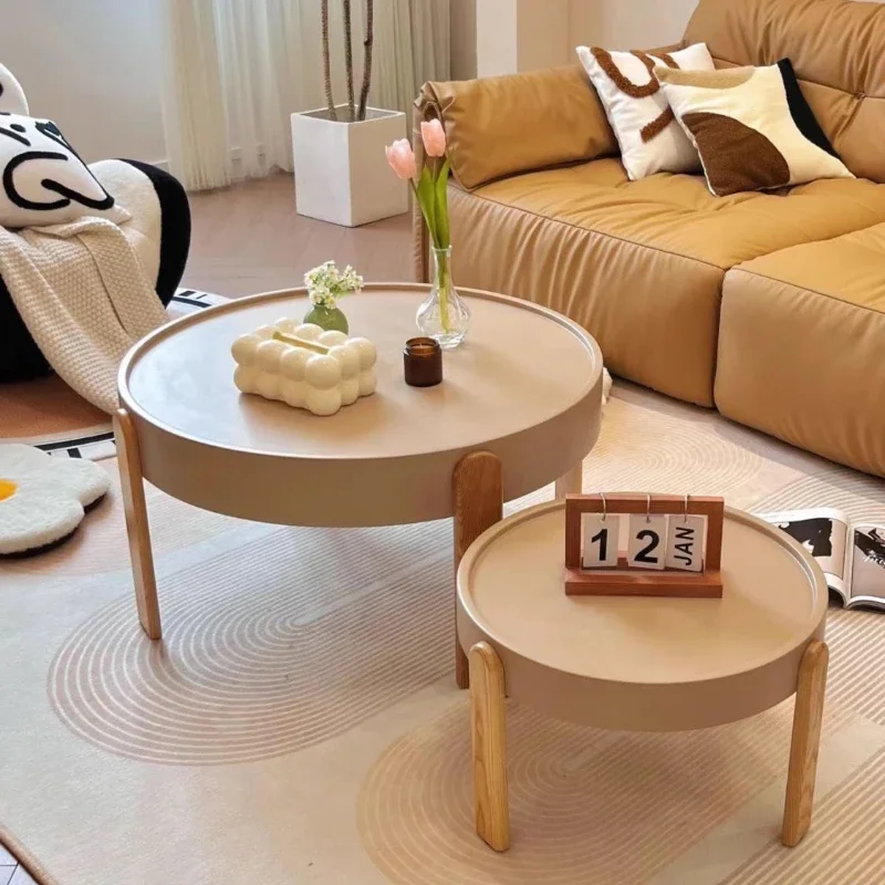 

Cream Wind Solid Wood Coffee Tables Modern Minimalist Living Room Home Nordic Log Round Tea Table Durable Mesas Home Furniture