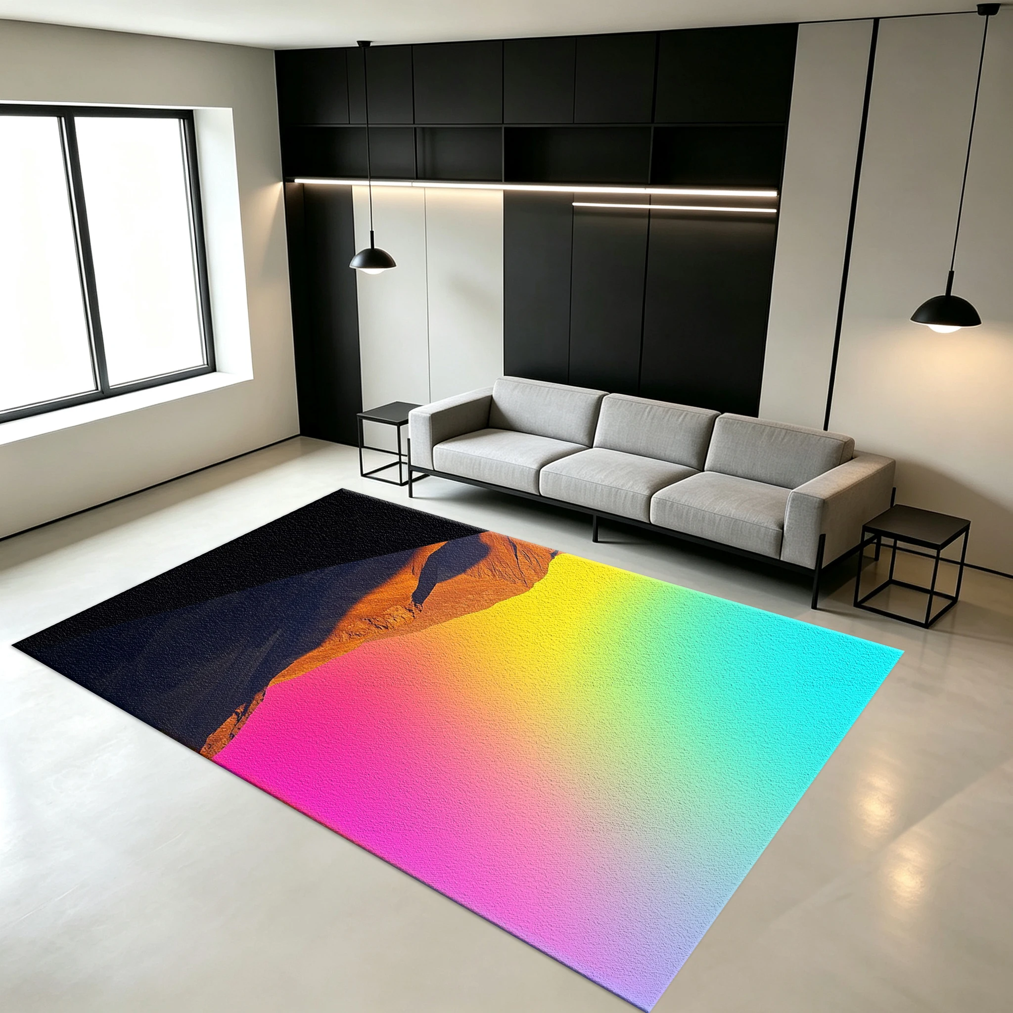 Rainbow Gradient Canyon Mountain Scene Carpet Floor Non-Slip Mat