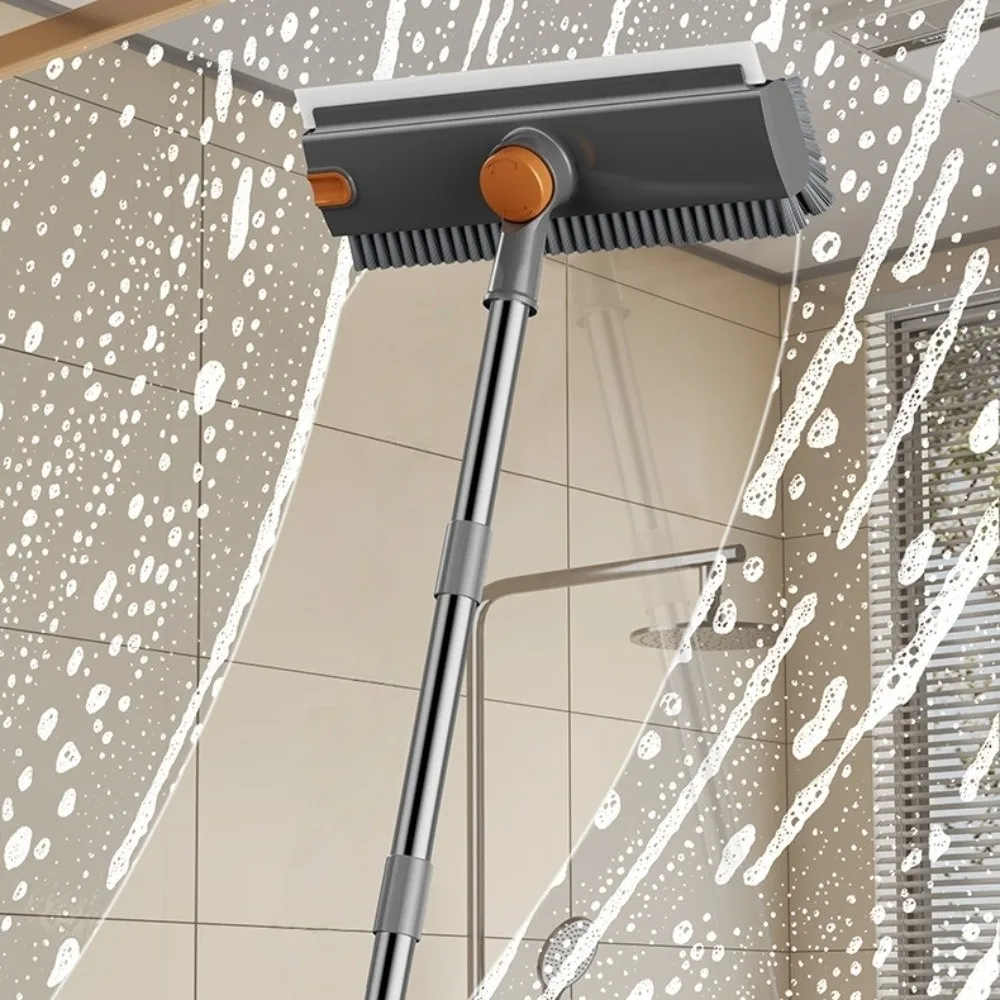 

Stainless Steel Floor Cleaning Brush Silicone Scraper Strip PP Bristles Bathroom Sink Brush Long Handle Adjustable Angle