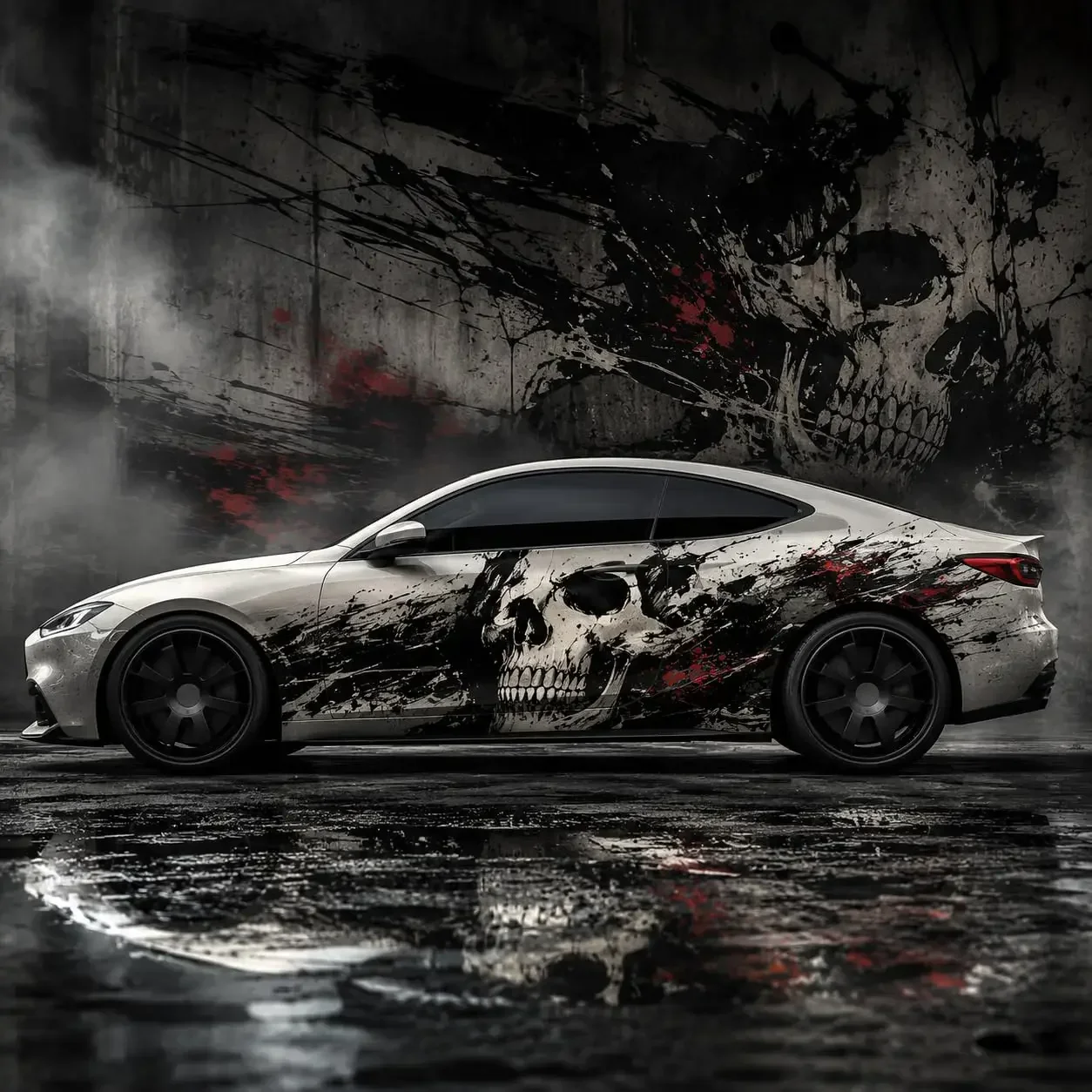 2pcs Skull Splatter Car Side Graphic Vinyl Wrap Decal Sticker