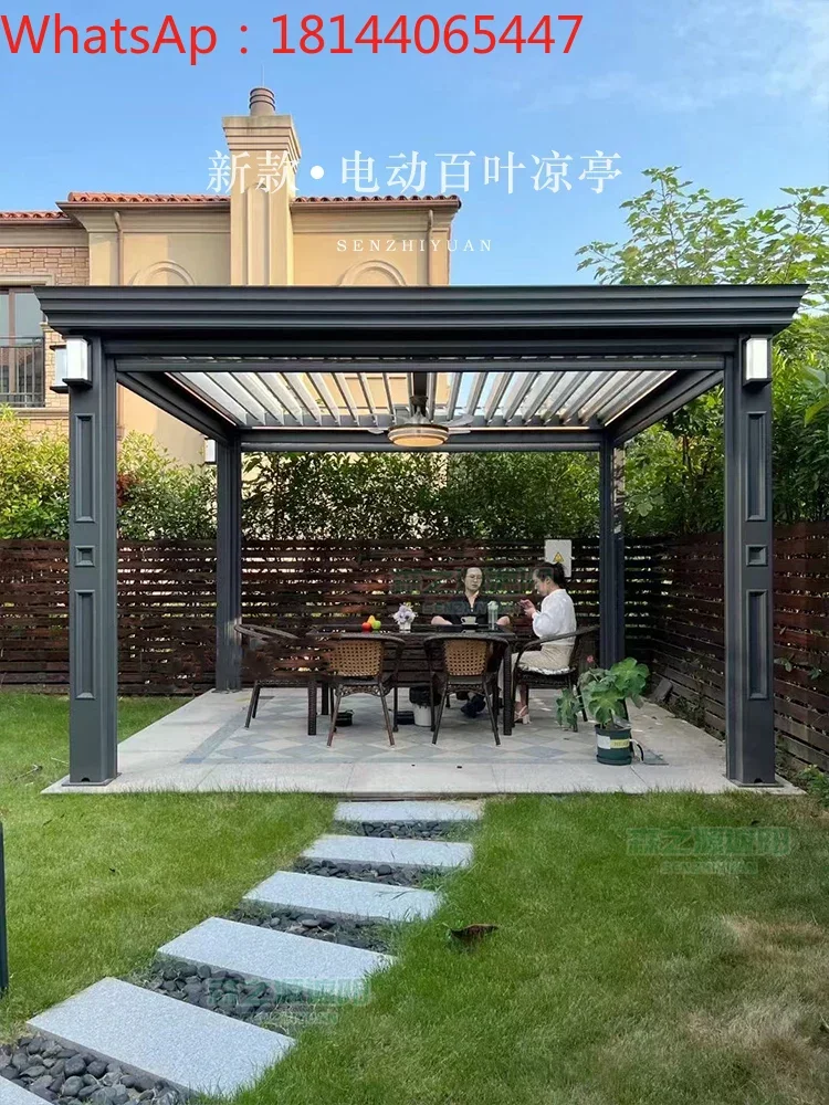 

Outdoor pavilion courtyard electric rainproof aluminum alloy louver villa garden rainproof awning new Chinese grape trellis