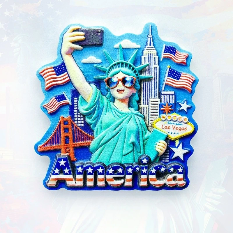 New York Fridge Magnet - Humorous 3D Liberty Selfie Souvenir Unique American Pop Culture Gift for Travel & Fun Home Decor