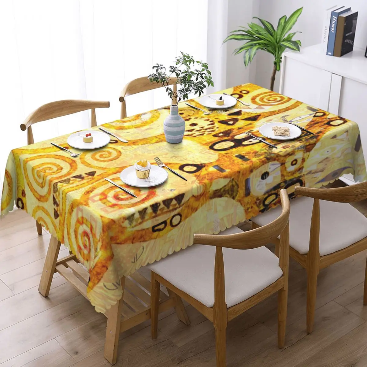 Custom Rectangular Oilproof Gustav Klimt Tree Of Life Table Cover Austrian Symbolist Painter Table Cloth Tablecloth for Dining