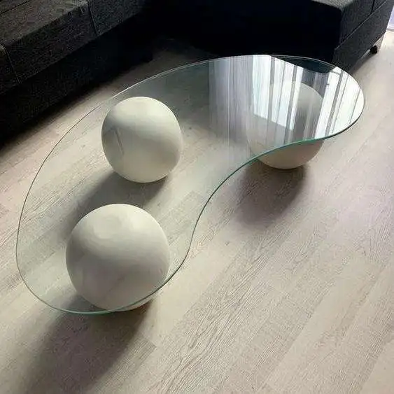 

#Creative Tempered Glass Coffee Table Round Design Simple Modern Cream Style Coffee Table For Small Apartment