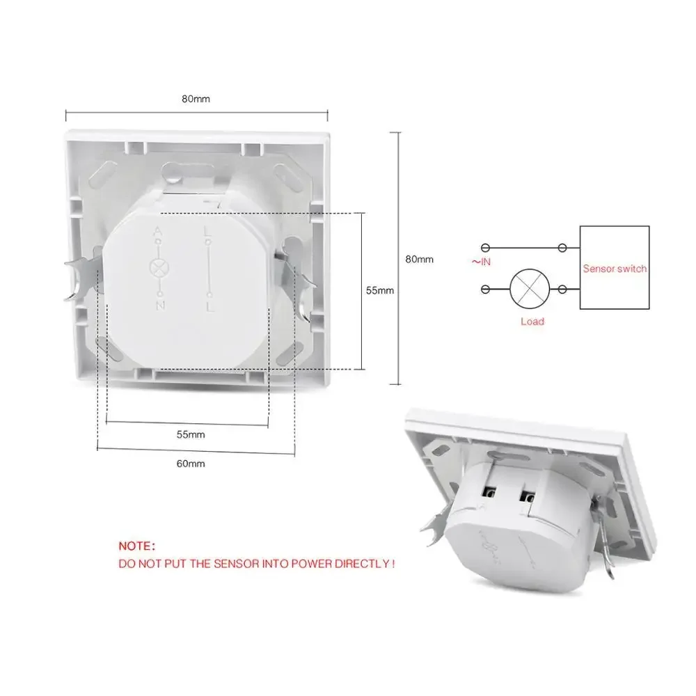 LEDランプ用埋め込み式ウォールスイッチ,110V,220V,赤外線モーションセンサー,オン/オフボタン,取り付け済み