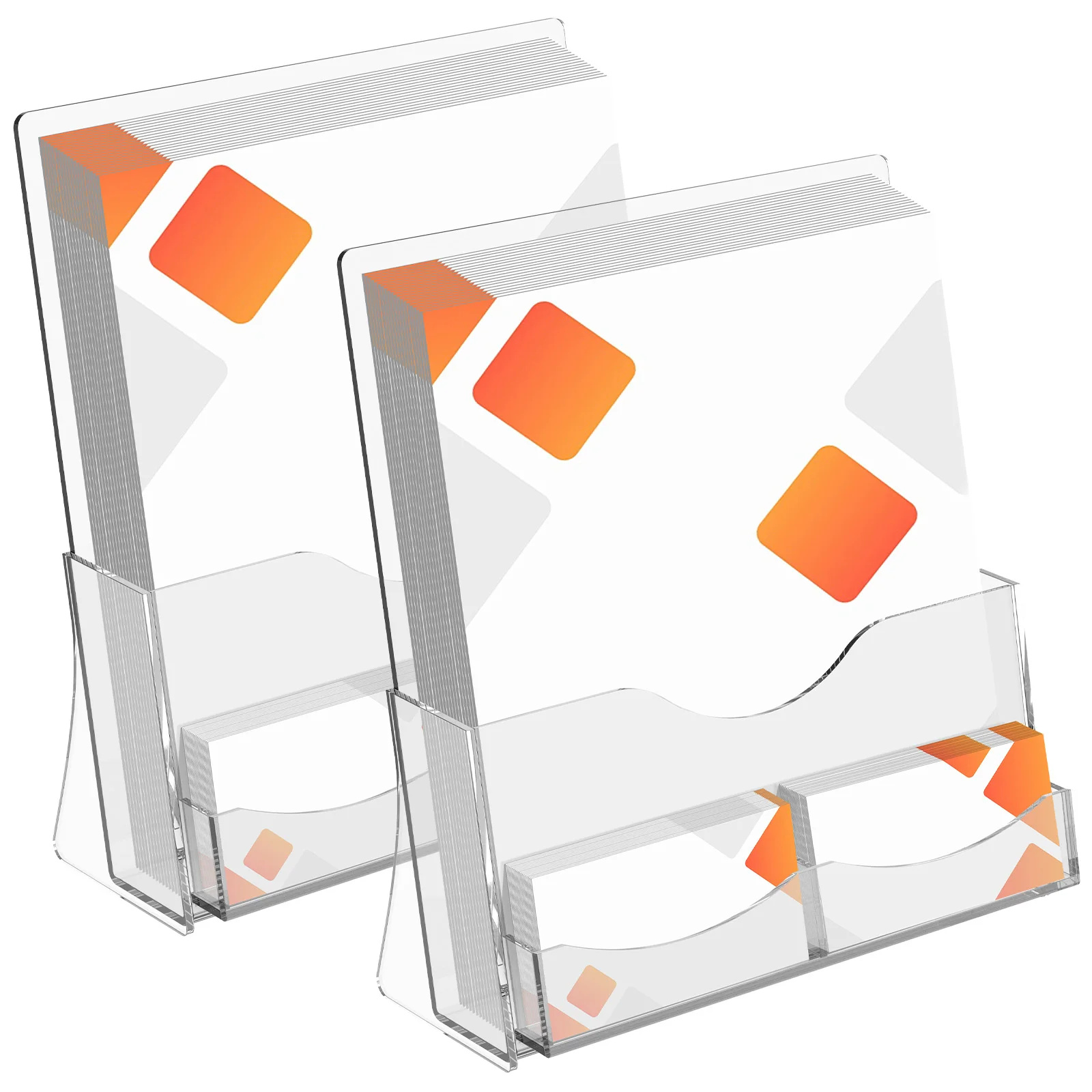 2Pcs Acrylic Brochure Holder Clear Flyer Holder Brochure Display Stand with Business Card Holder for Magazine Journals Booklets