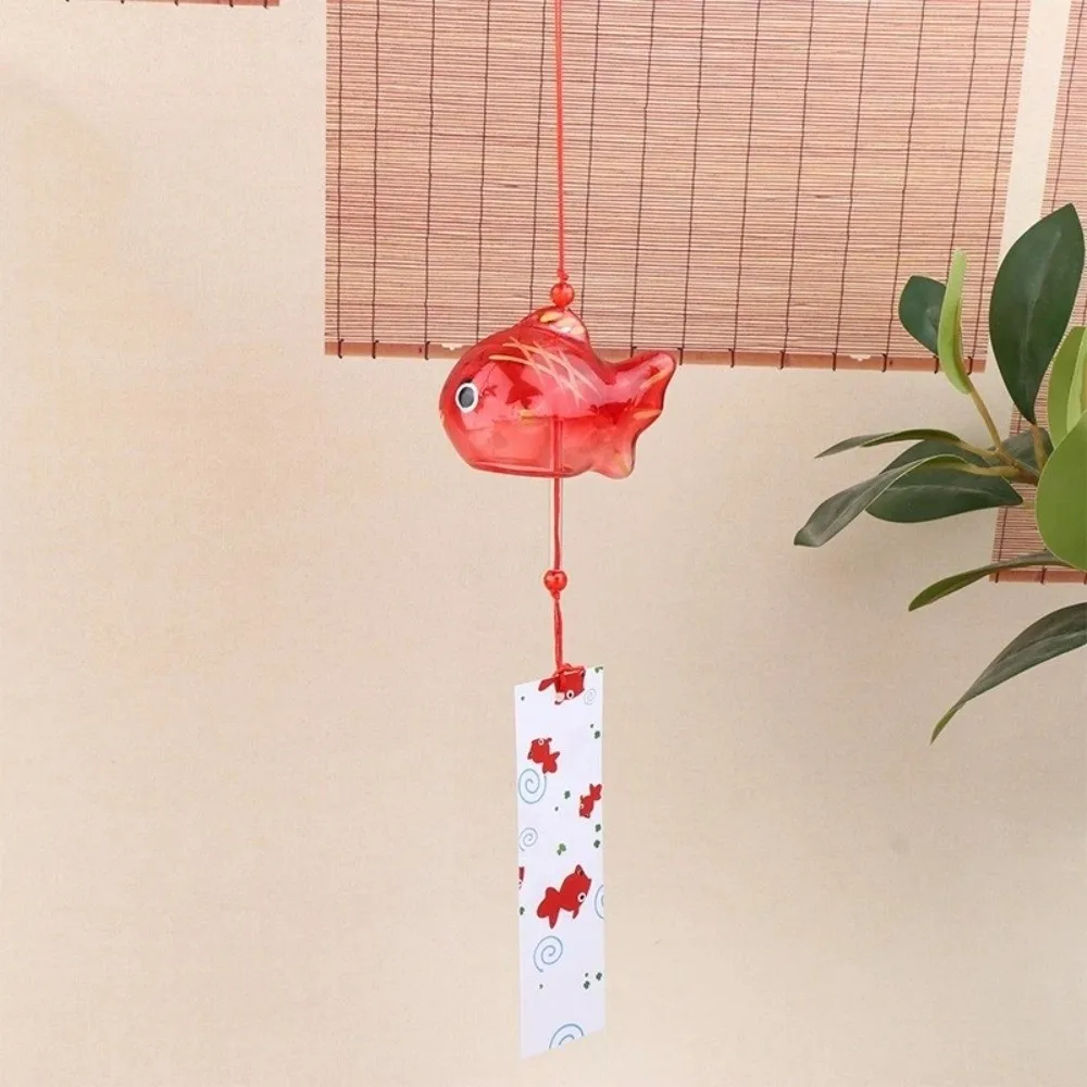 Glass Goldfish Wind Chime Hand-painted Japanese Style Small Golden Fish Pendant Peaceful Transparent Goldfish Hanging Ornament