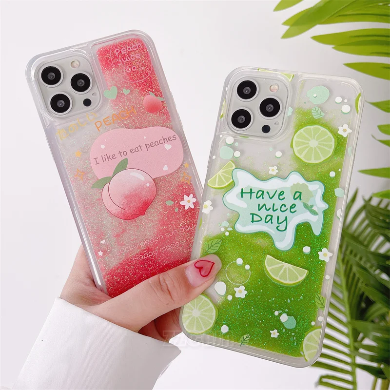 Summer Cool Lemon Peach For Samsung Galaxy S23 Ultra 2023 S22 S21 FE S20 S10 Plus Note 10 Lite 9 8 Case Quicksand Glitter Cover