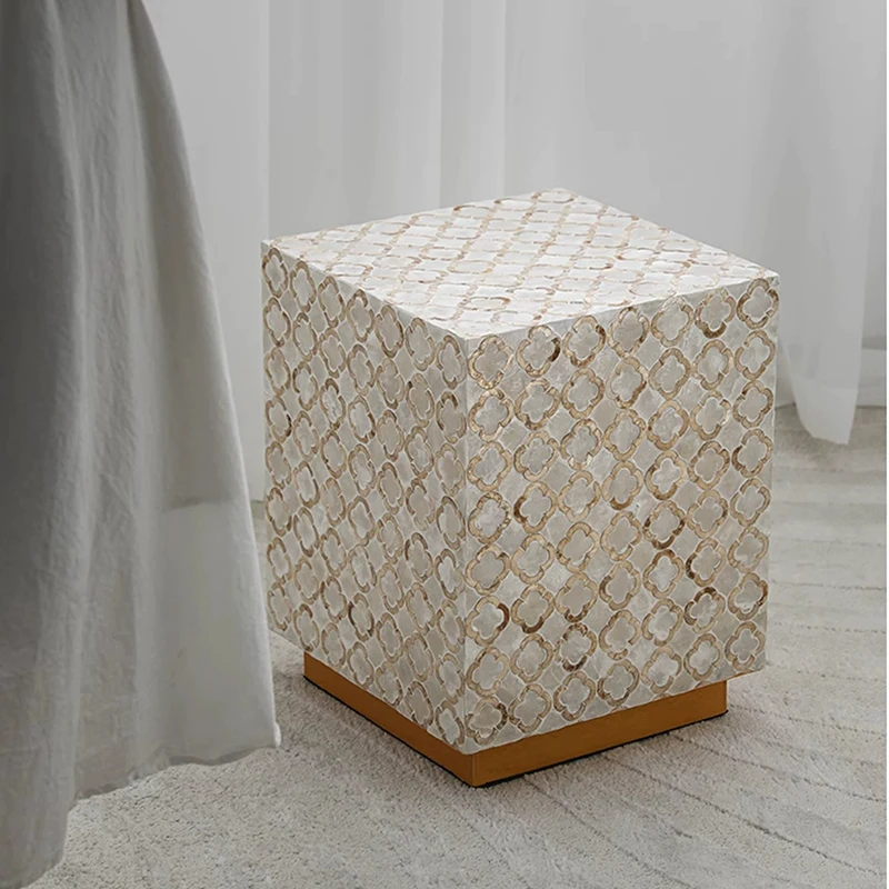 Luxury Shell Tea Table, Creative Storage Desk, Living Room Side Table, Square Coffee Table, Bedside Table, Furniture, Customized
