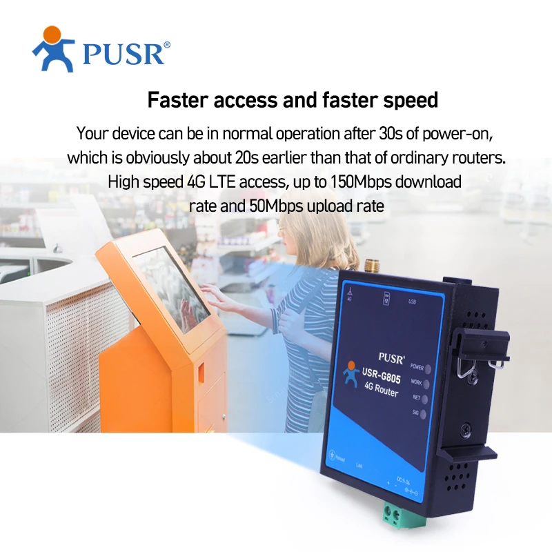 USR-G805-ECAUX أستراليا وأمريكا اللاتينية ونيوزيلندا وتايوان صناعية صغيرة 4g LTE تستخدم جهاز التوجيه الخلوي Cat 4 VPN