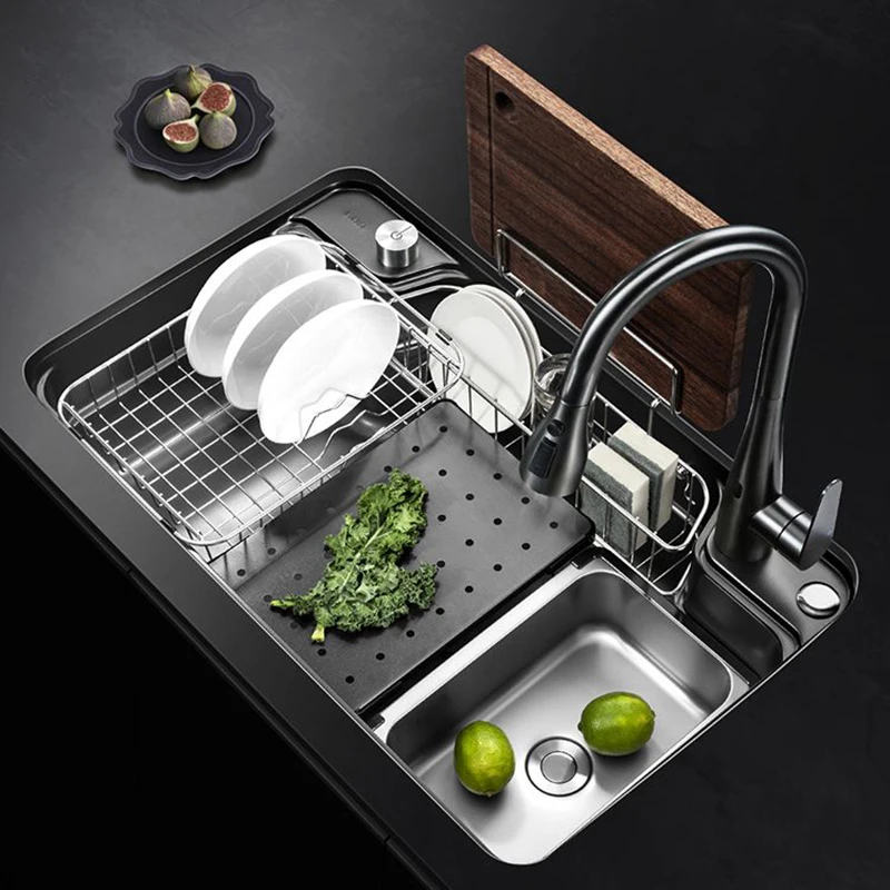 

Kitchen Sink 304 Stainless Steel Large Single Groove Kitchen Washing Basin Dishwashing Basin Nano-star Embossing Water Tank