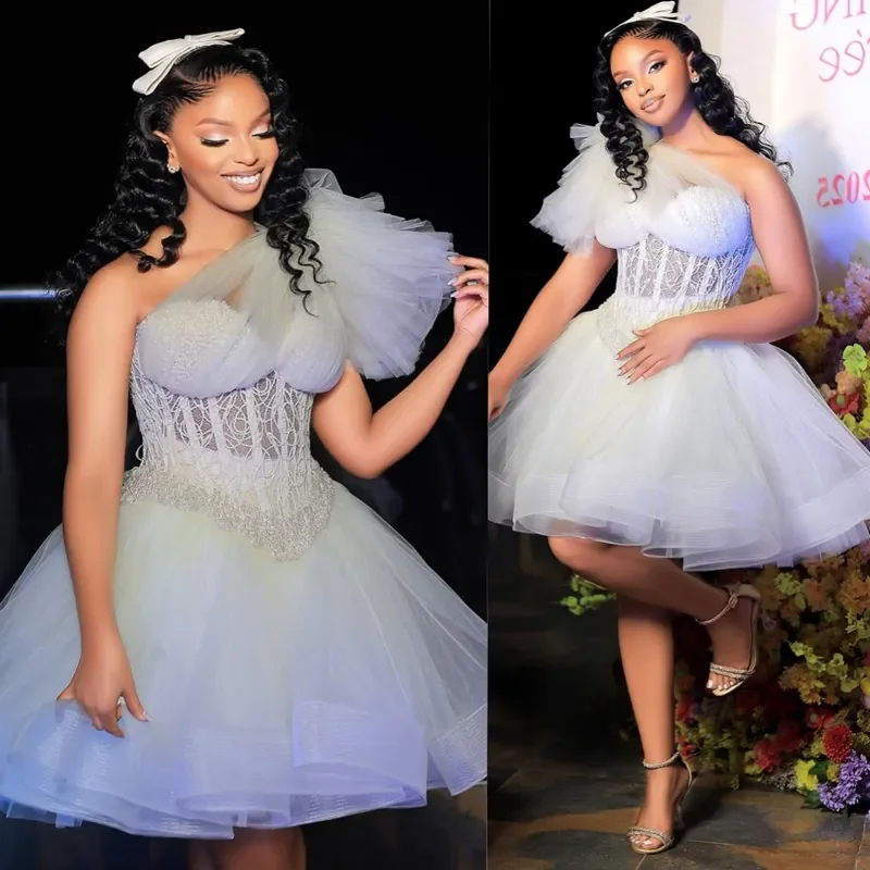 

Customized 2026 Elegant A-Line Chiffon Applique Short Women's Dance Dress Sexy One Shoulder Back To School Birthday Party Dress