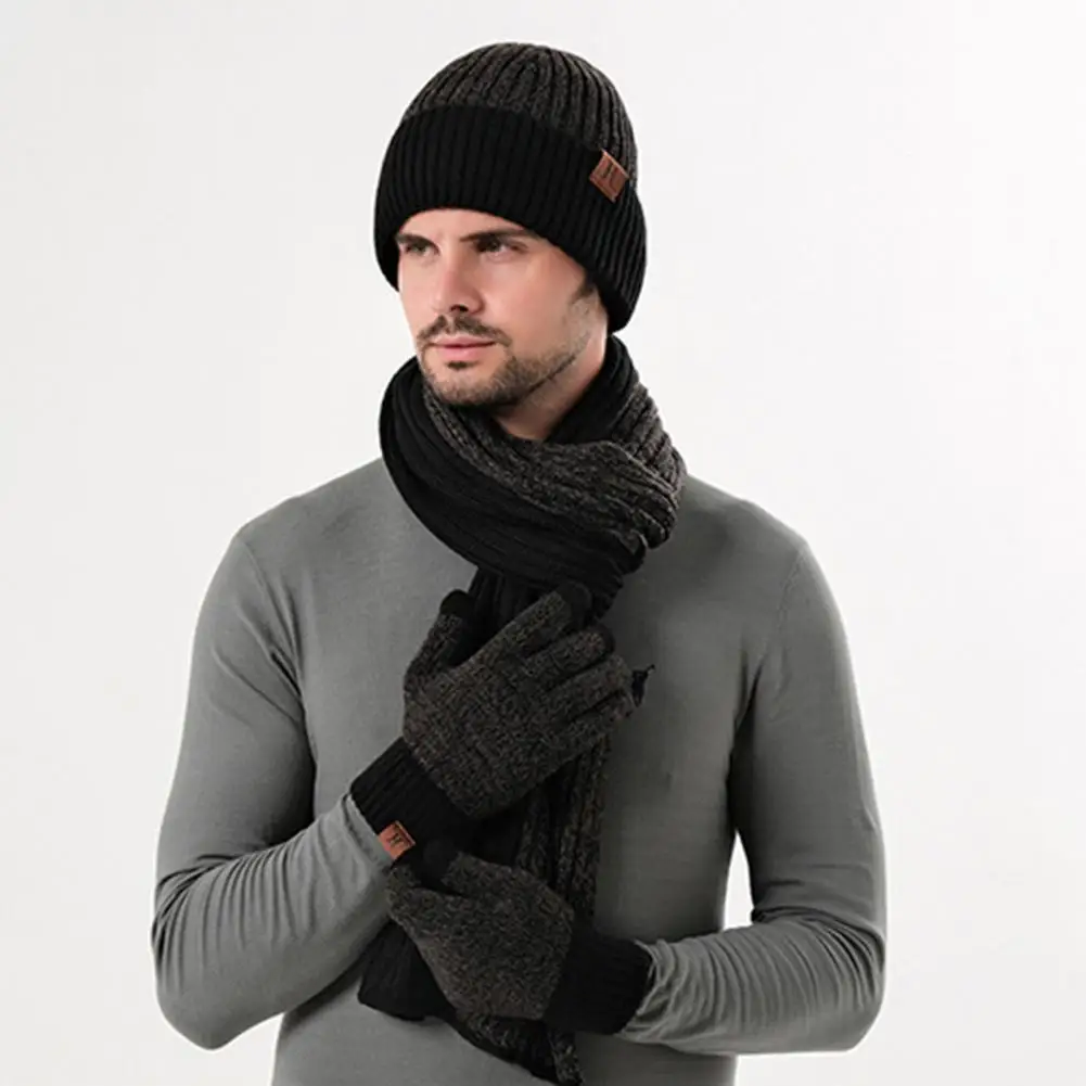 Thermal Gloves Super Soft Winter Beanie Hat Scarf Glove Set Windproof Fleece Lined Knit Hat Long Scarf Warm Gloves for Weather