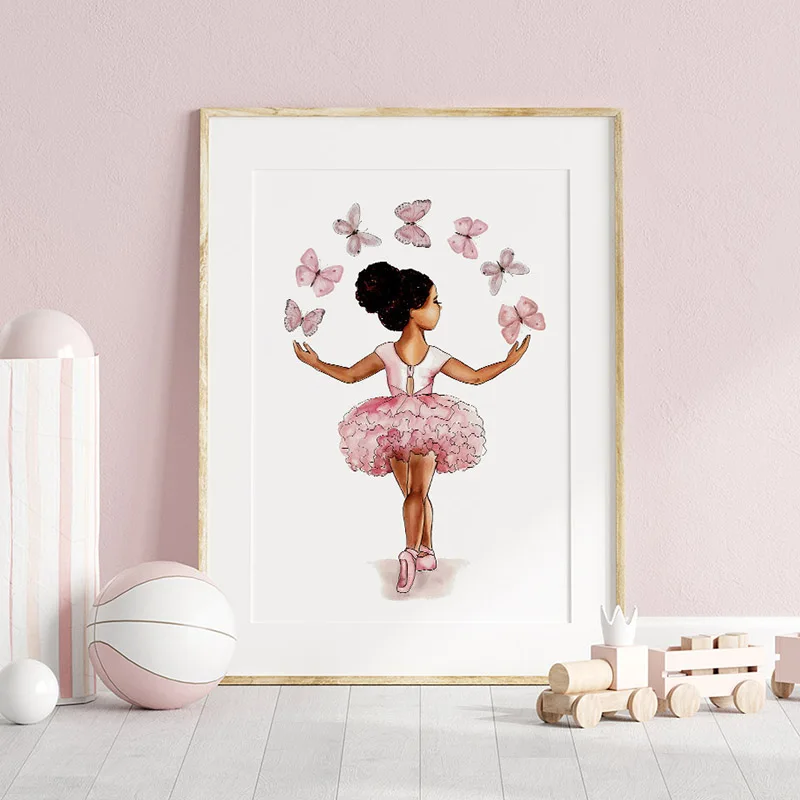 1PC frameless decorative art print,Black Ballet Girl Butterfly Rainbow Crown Flower Wall Art Canvas Painting Nordic Posters And