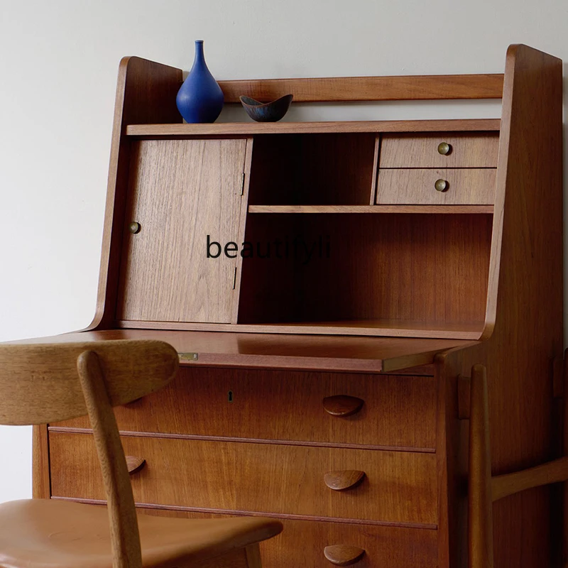 Solid wood secretary cabinet dresser table chest cabinet storage black walnut retro custom drawer