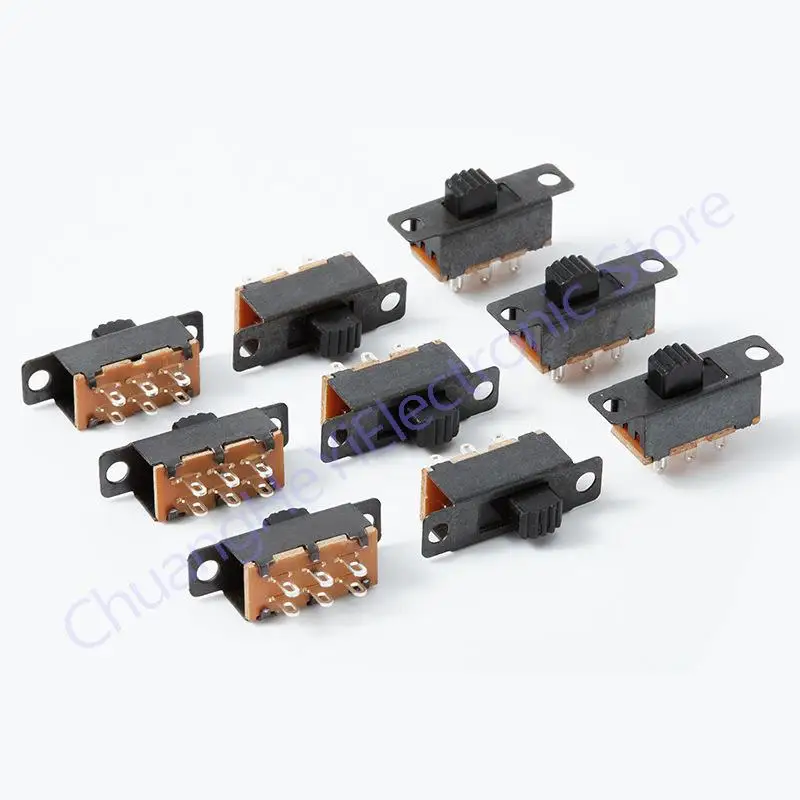 100PCS Toggle Switch 2 Position 6 Pins With Fixed Hole Handle High 5mm DPDT 2P2T Panel Mount Slide Switch 125VAC