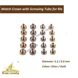 Stainless Steel Gold and Silver Rlx Watch Crown with Screwing Tube Watch Parts and Tools for Watchmakers