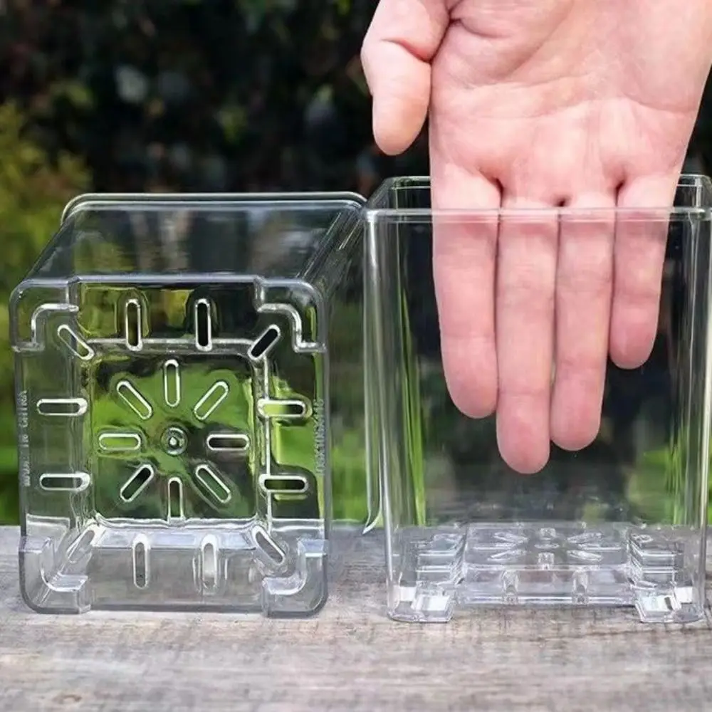 Transparent Material Acrylic Planting Pot Breathable Drainage Hole Square Flowerpot Reusable Transparent Flower Pot