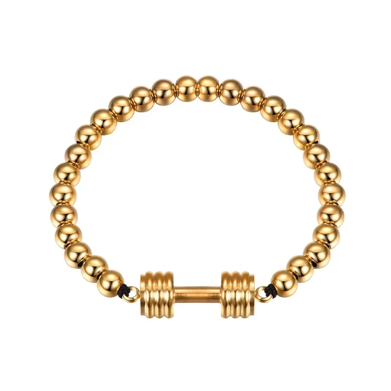 Gold Color 6mm Stainless Steel Ball Dumbbell Bracelets For Man Metal 19Cm Metal Beads Bracelets Jewelry Gift Clearance Sale
