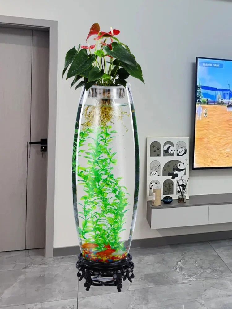 Light luxury fish tank cylindrical new floor to ceiling minimalist large living room small home TV cabinet ultra white