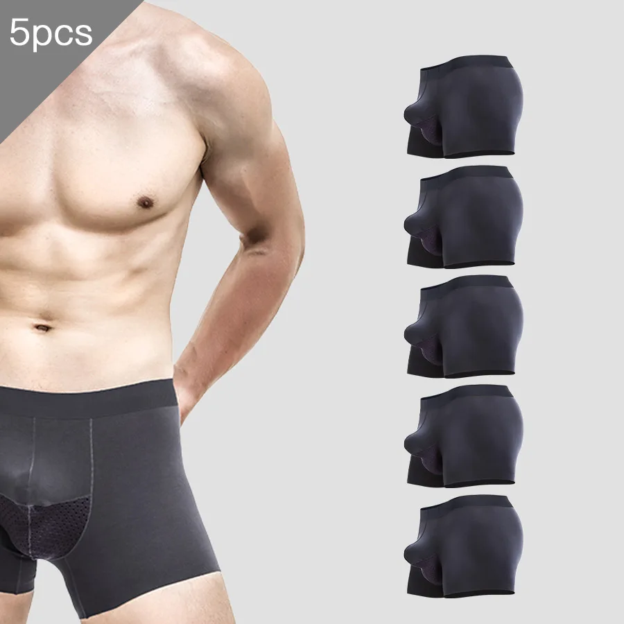 5PCS Men's underwear: Men's bullet dry and wet separated briefs, bottom style: Modal breathable ice silk scrotal support