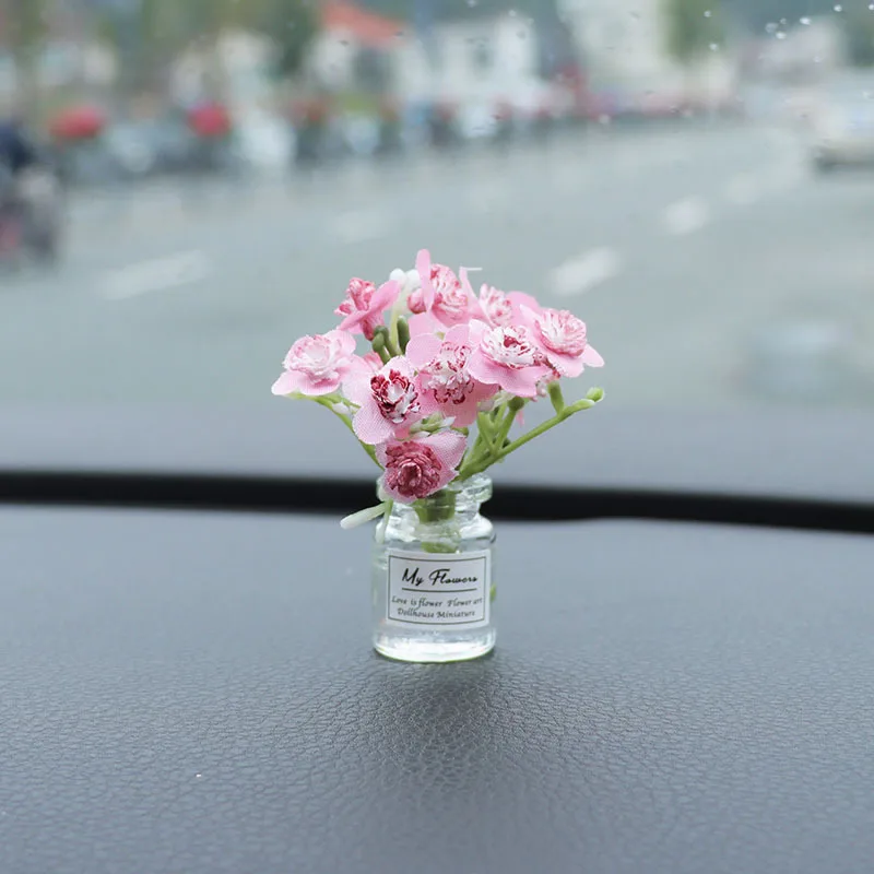 Net Red Fresh Vase Flowers Mini Simulation Car Interior Center Console Decoration Auto Miniature Ornament Accessories Toys