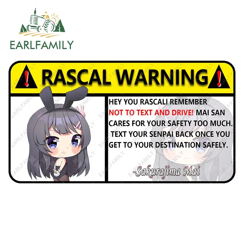 

EARLFAMILY 13cm x 7cm for Sakurajima Mai Warning Vinyl Car Sticker Caravan Funny Light Barrier Motorcycle Car Accessories Decals