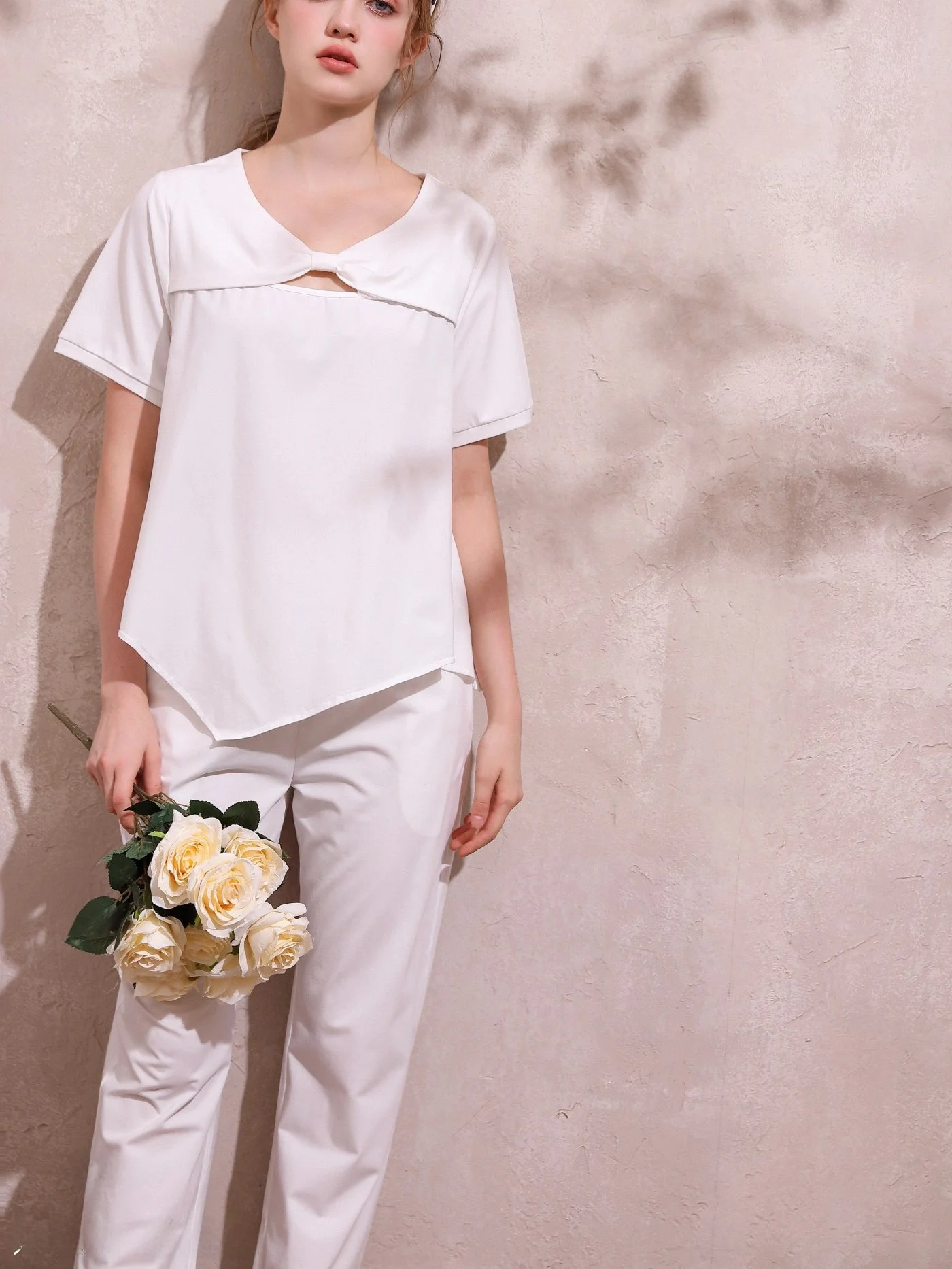 

Summer Ladies Pure Cotton Sleepwear Short Sleeve Long Pants Sexy Home Clothes Set Can Be Worn outside Comfortable Breathable