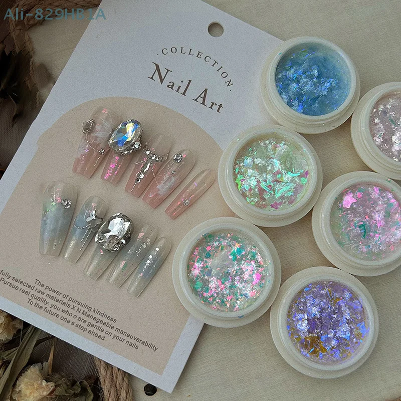 1 Doos Aurora Nagel Poeder Zeemeermin Nail Design Glitter Chroom Nagel Poeder Holografische Ultradunne Vlokken Diy Manicure Pigment